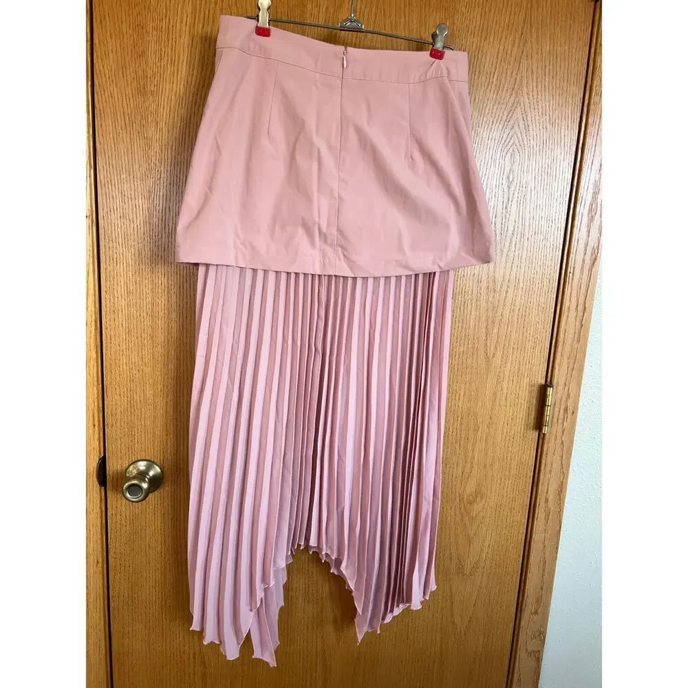 Patchwork Pink Asymmetrical Midi Skirt with Pleated Bottom, women's size L NWT - Picture 5 of 9